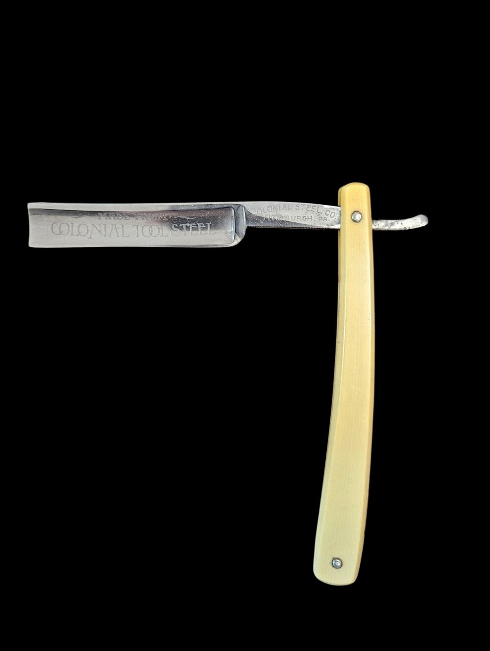 Straight Razor By Colonial Steel Co. Pittsburg PA Vintage Yellow Handle